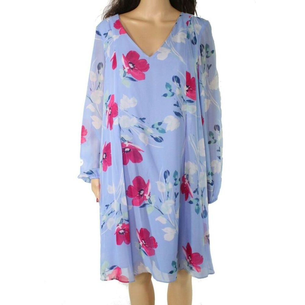 INC DRESS Womens Light Blue Lined Long Sleeve Below The Knee Shift Dress XS